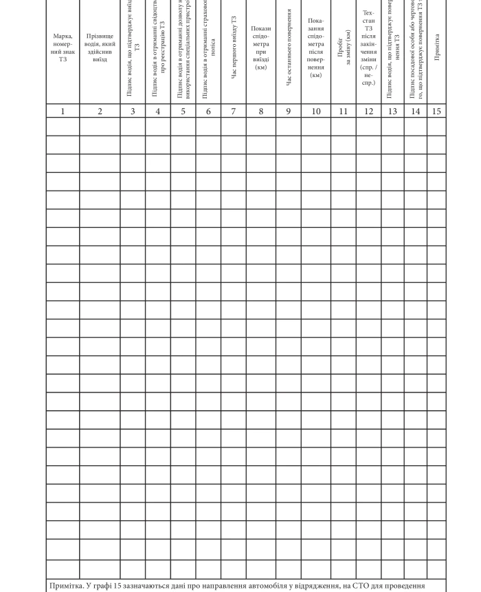 Journal of departure and return of vehicles | PrintTo: