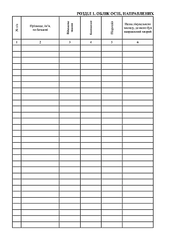 Record book of patients referred for inpatient treatment, VLC, and persons requiring systematic medical observation | PrintTo: Record book of patients referred for inpatient treatment, VLC, and persons requiring systematic medical observation на Printto.ua