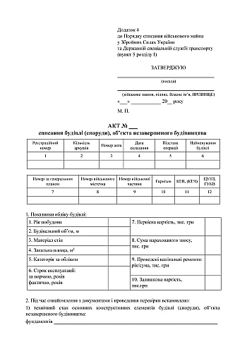 Decommissioning certificate of a building (structure), an object under construction на Printto.ua