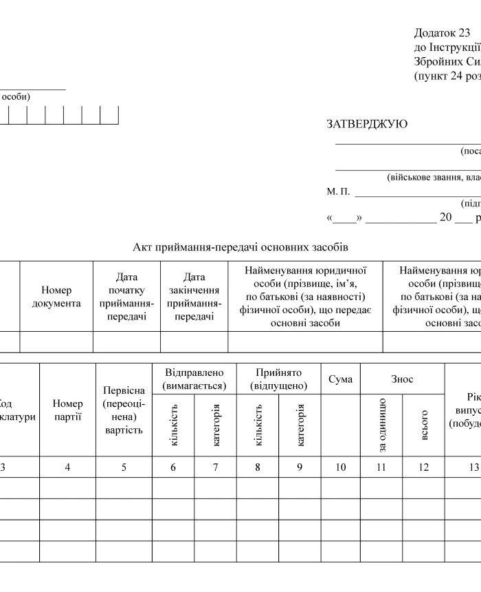 Certificate of acceptance and transfer of fixed assets, two sheets | PrintTo:
