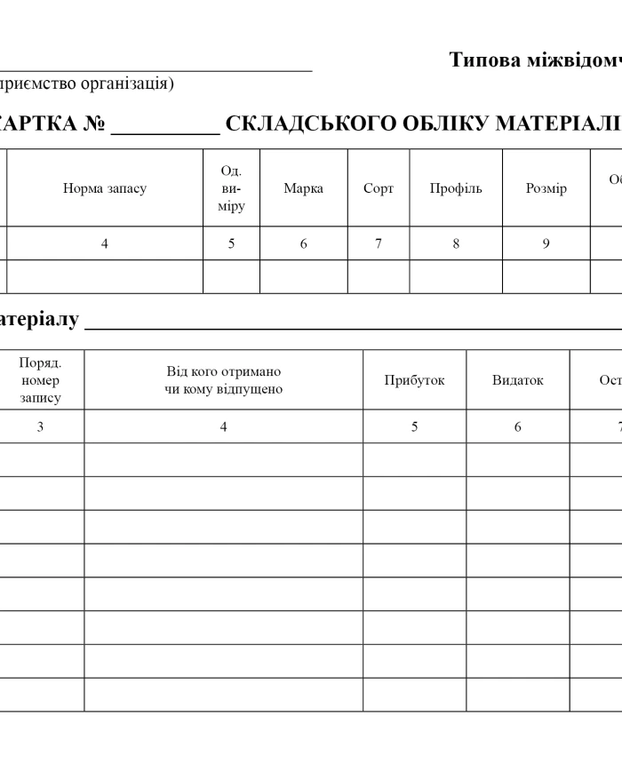 Materials inventory card | PrintTo: