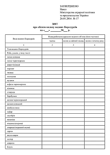 Report on the volume of catch of aquatic biological resources | PrintTo: Звіт про обсяги вилову водних біоресурсів на Printto.ua