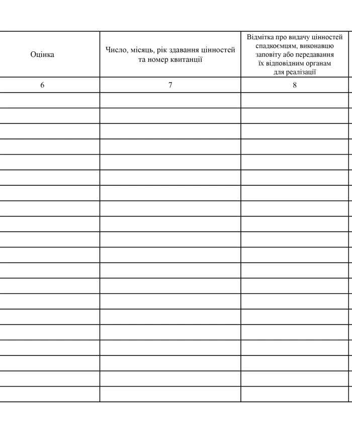 Book of accounting of values when taking measures to protect hereditary property | PrintTo: