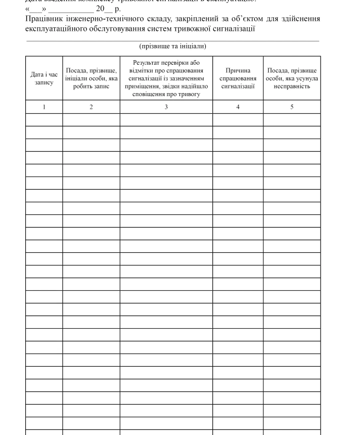 Log of checks on the status of alarm systems and registration of their activations | PrintTo: