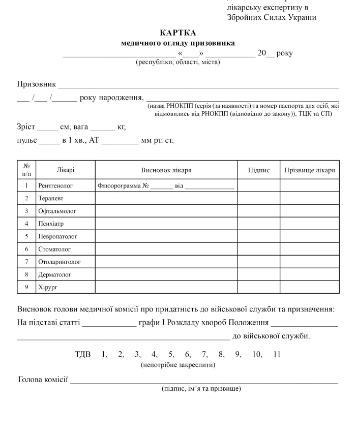 Conscript's medical examination card | PrintTo: