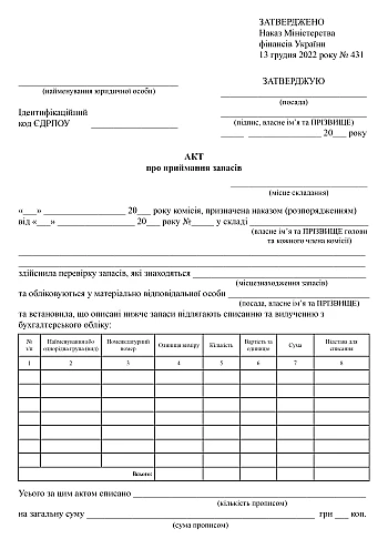Inventory write-off act | PrintTo: Inventory write-off act на Printto.ua