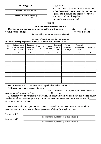 Act of installation of spare parts | PrintTo: Акт установлення запасних частин на Printto.ua