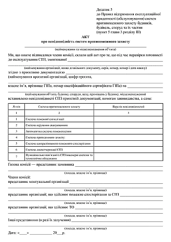 Act on non-compliance of fire protection systems | PrintTo: Акт про невідповідність систем протипожежного захисту на Printto.ua