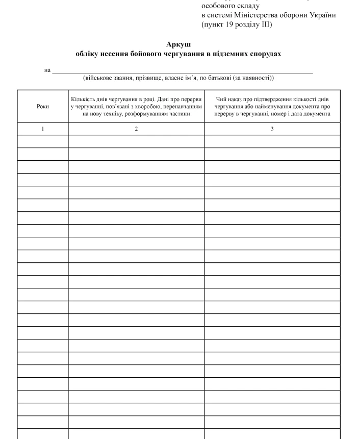 Record sheet for combat duty in underground structures | PrintTo: Record sheet for combat duty in underground structures | PrintTo: