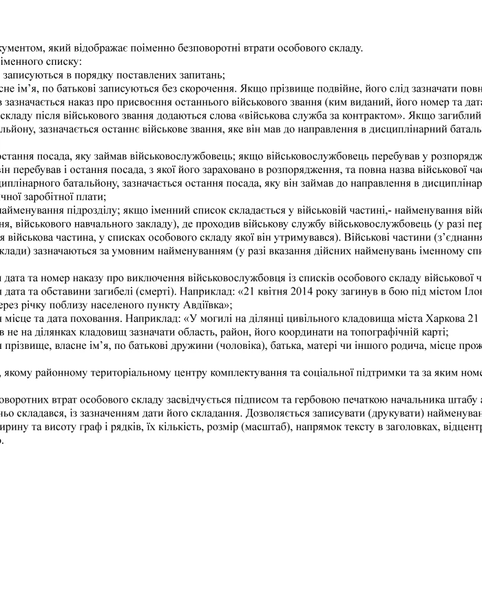 Name list of irreversible losses of personnel | PrintTo: