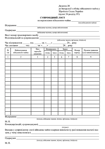 Cover letter for the transportation of military property, 50 sheets | PrintTo: Сопроводительное письмо на перевозку военного имущества на Printto.ua