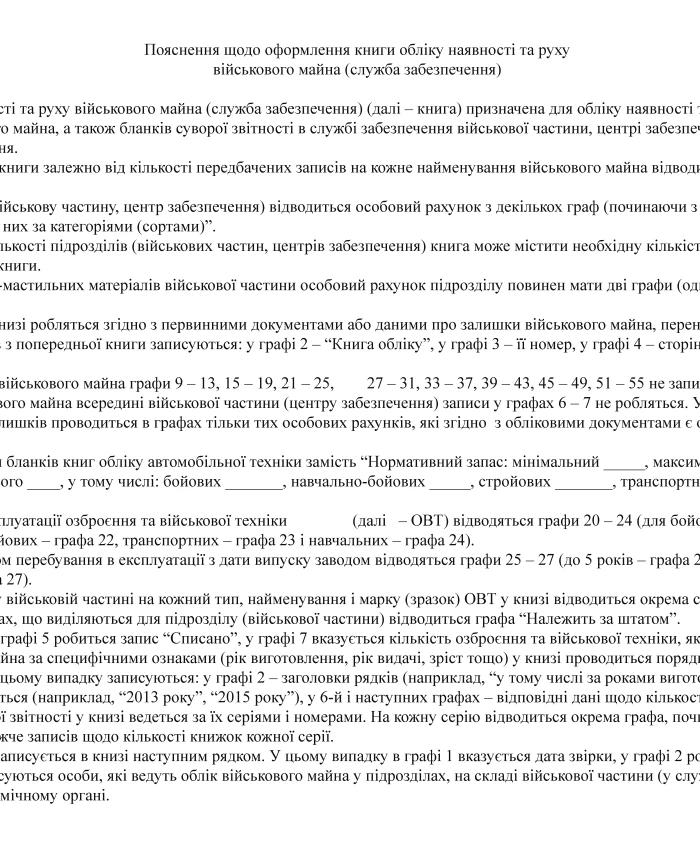 Book of accounting for the presence and movement of military property (support service), А3 | PrintTo:
