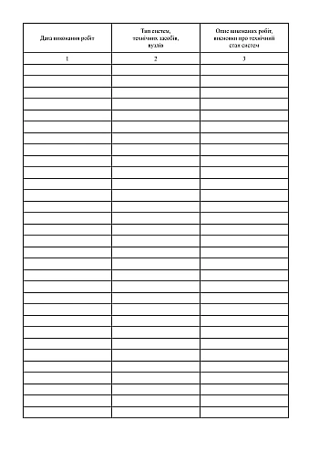 Logbook of work on maintaining operational suitability and repair (scheduled and unscheduled) of systems на Printto.ua
