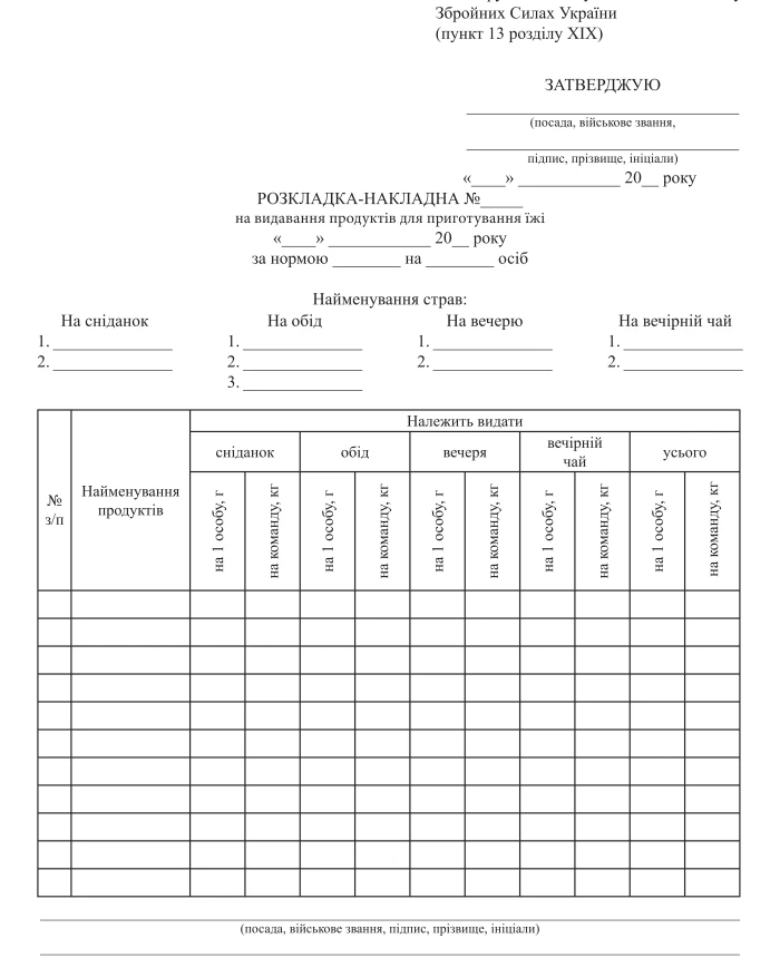 Spreadsheet for issuing products for cooking, 50 sheets | PrintTo: