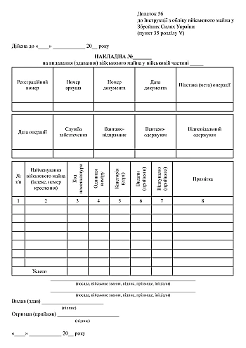 Invoice for issuing (surrender) of military property in the military unit, 50 sheets | PrintTo: Invoice for issuing (surrender) of military property in the military unit, 50 sheets на Printto.ua