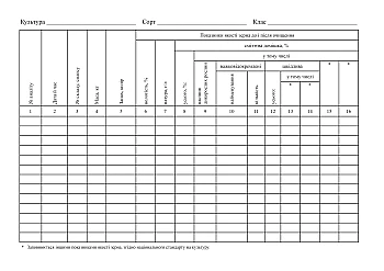 Journal of registration of laboratory tests during grain cleaning on grain cleaning machines на Printto.ua