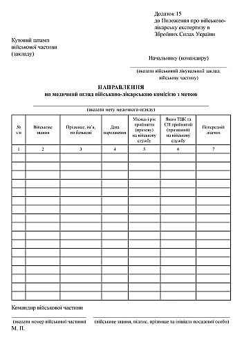 Направление на медицинский осмотр военно-врачебной комиссией на Printto.ua
