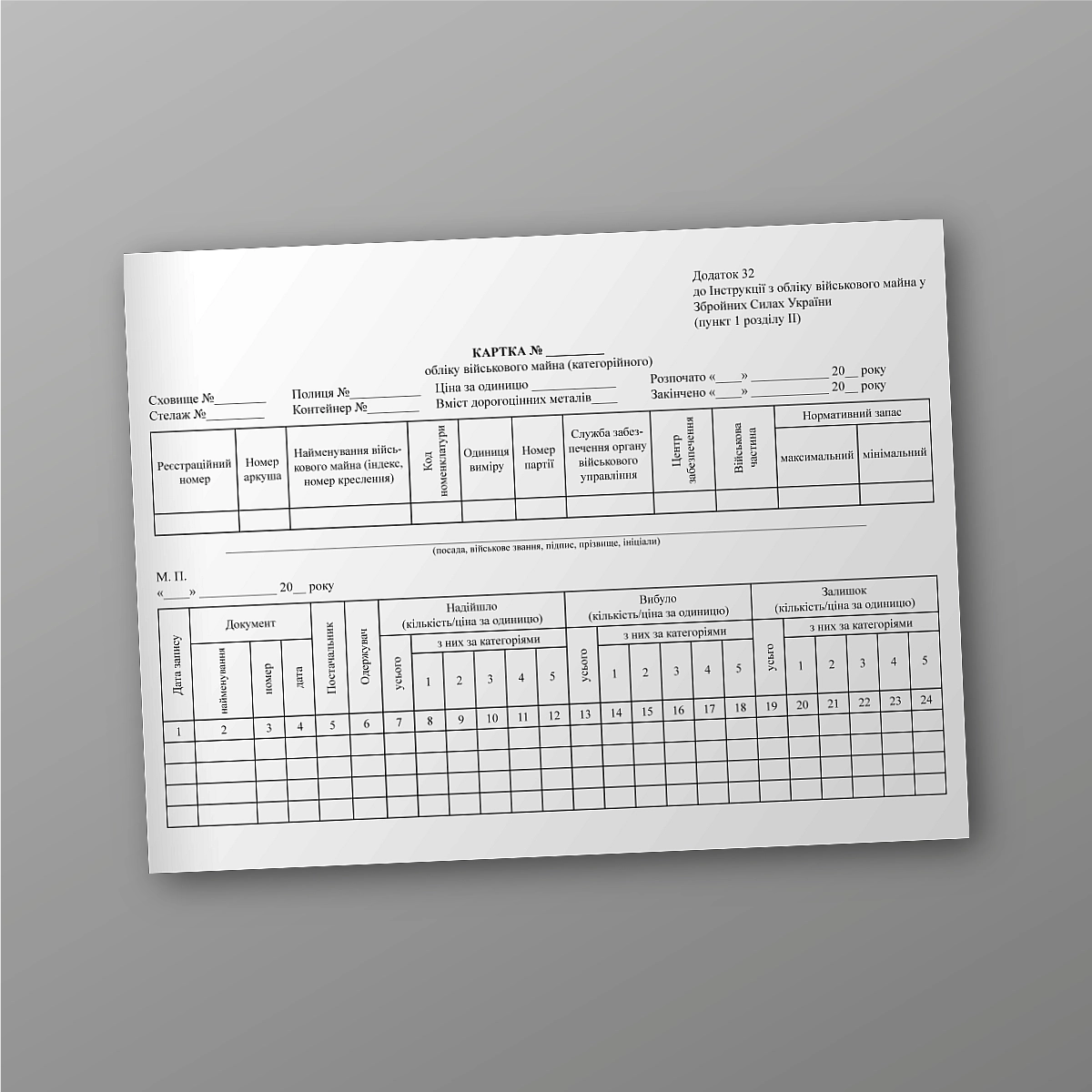 Record card of military property (categorical) | PrintTo: