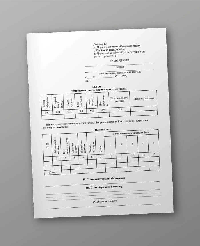 Technical condition report of airborne equipment | PrintTo: